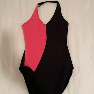 Halter leotard, pink and black